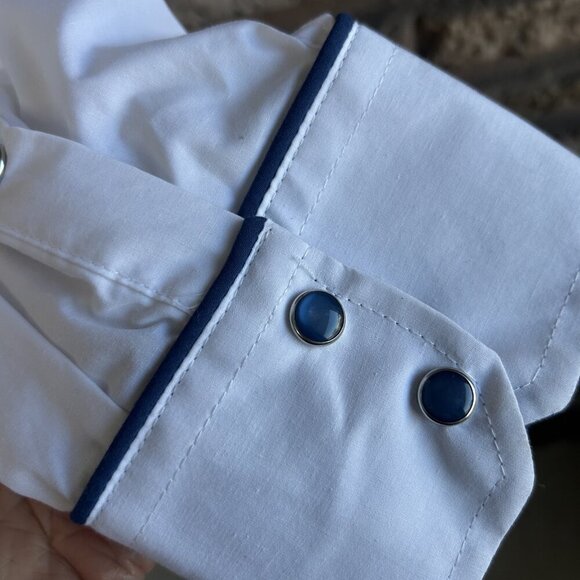 Ace of Diamonds Men's White & Blue Embroidered Western Pearl Snap Shirt Size 2X - Picture 8 of 13